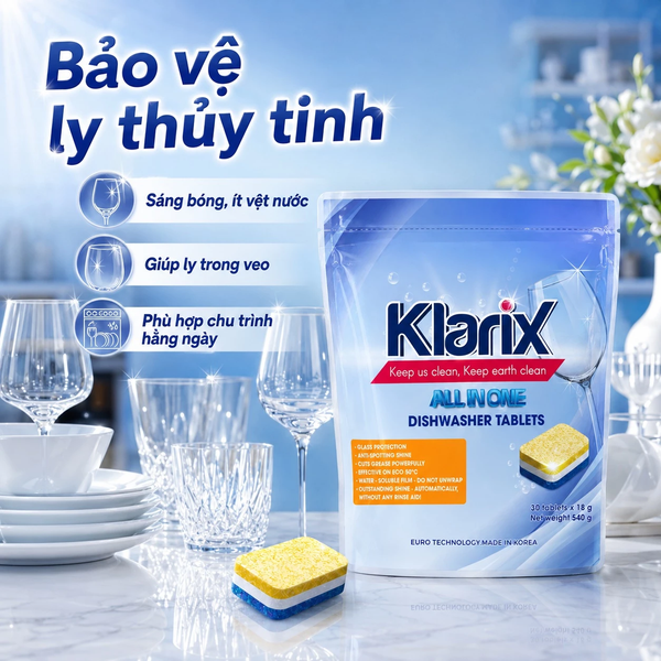 Viên Rửa Bát Klarix Túi 30 Viên Không Hương, Màng Bọc Tự Tan
