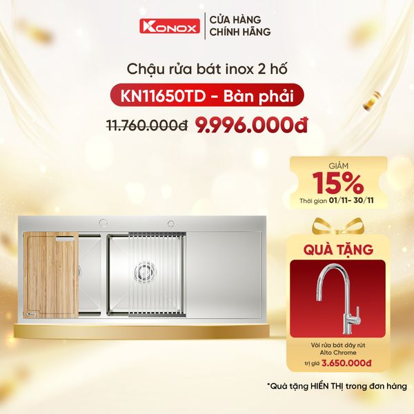 Chậu rửa bát inox Konox KN11650TD Tặng Vòi rửa bát rút dây Alto Chrome