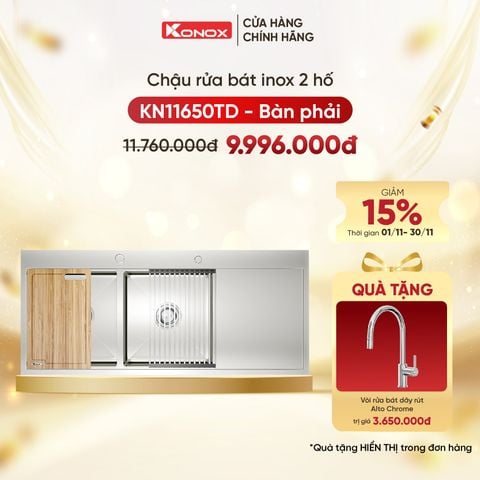 Chậu rửa bát inox Konox KN11650TD Tặng Vòi rửa bát rút dây Alto Chrome