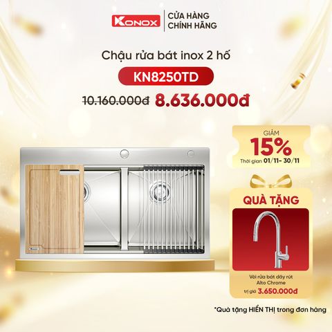 Chậu rửa bát âm Konox KN8250TD Tặng Vòi rửa bát rút dây Alto Chrome