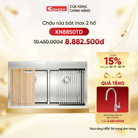 Chậu dương Konox KN8850TD Tặng Vòi rửa bát rút dây Alto Chrome