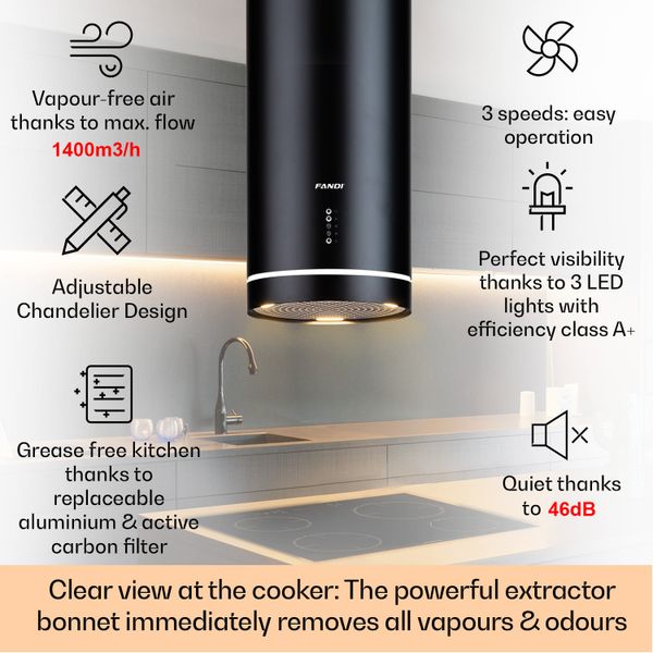 Máy hút mùi đảo Fandi FD-8899ID SMART BLACK