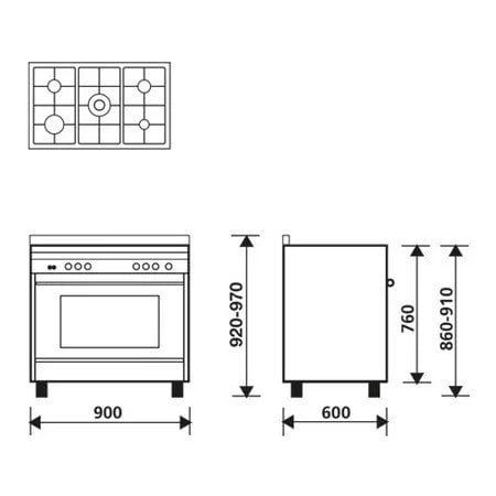 Bếp gas 5 kết hợp lò nướng 90cm Glem MQB612VI