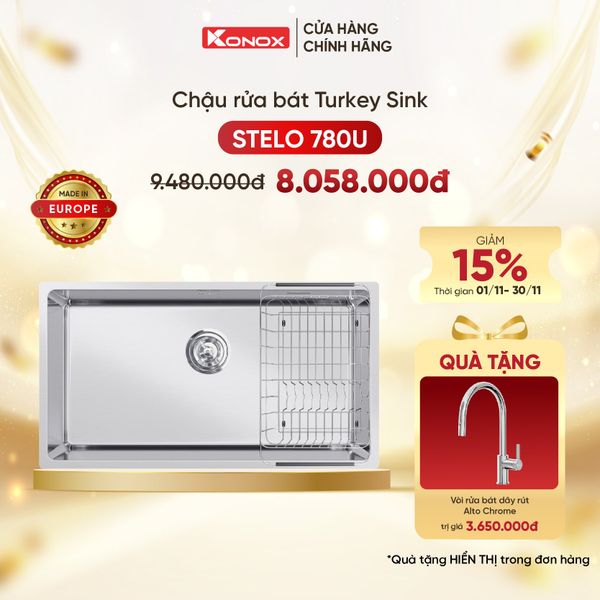 Chậu rửa bát âm tủ Konox STELO 780U Vòi rửa bát rút dây Alto Chrome