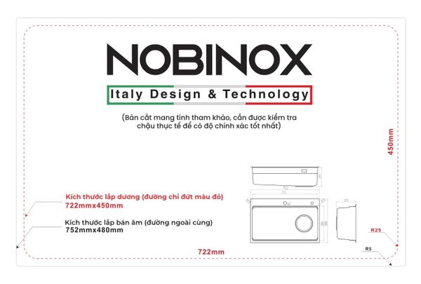 Chậu lắp dương bàn Nobinox ARVO V775 Tặng vòi dây rút Nobinox IVY NX202