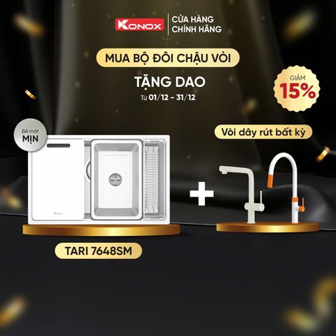 Chậu rửa âm Konox  Tari 7648SM + VÒI BẤT KỲ Tặng bộ dao nhà bếp 7 món cao cấp Gouter