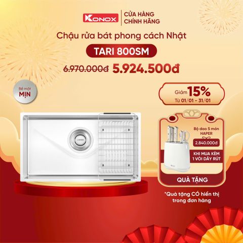 Chậu rửa bát Konox  Tari 800SM + Vòi dây rút tặng bộ dao 7 món