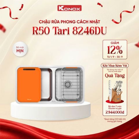 Chậu 2 hố âm Konox R50 Tari 8246DU  Mua vòi Konox bất kỳ tặng bộ dao 7 món