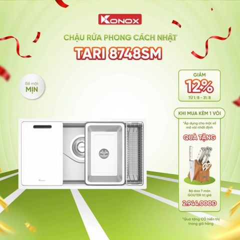 Chậu rửa âm Konox Tari 8748SM + Kèm vòi dây rút Tặng bộ dao 7 món Gouter