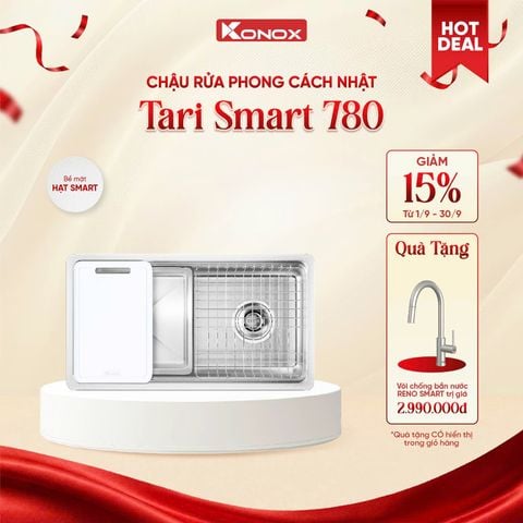 Chậu âm 1 hố Konox Tari Smart 780 + Vòi rửa dây rút Tặng bộ dao nhà bếp 7 món cao cấp Gouter