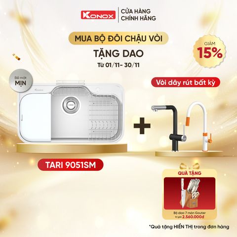 Chậu rửa bát Konox Tari 9051SM + VÒI RỬA BẤT KỲ TẶNG BỘ DAO 7 MÓN