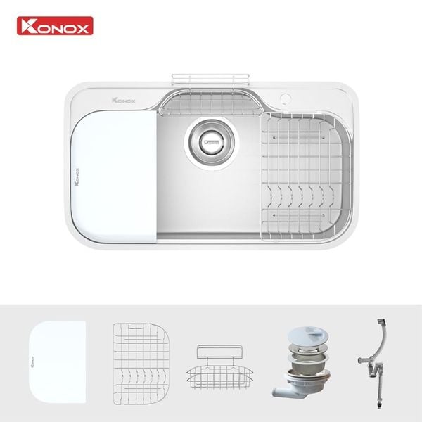 Chậu rửa bát Konox Tari 9051SM + VÒI RỬA BẤT KỲ Tặng bộ dao nhà bếp 7 món cao cấp Gouter