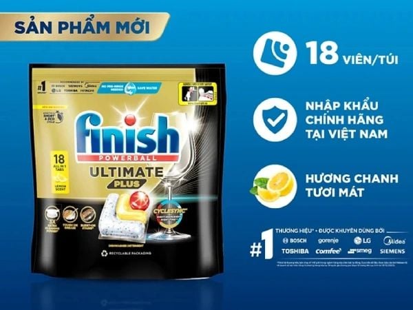 Viên rửa chén Finish Powerball Ultimate Plus 18 viên hương chanh