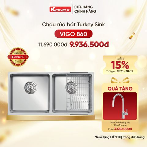 Chậu rửa bát Turkey Sink Vigo 860 Tặng vòi Alto Chrome