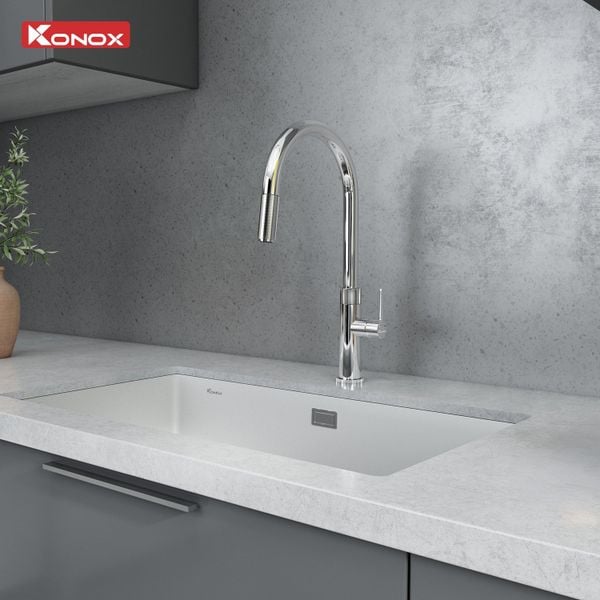 Vòi rửa bát dây rút Konox Lasi Chrome