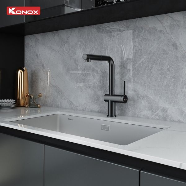 Vòi rửa bát dây rút Konox Stream Smart Gun Metal