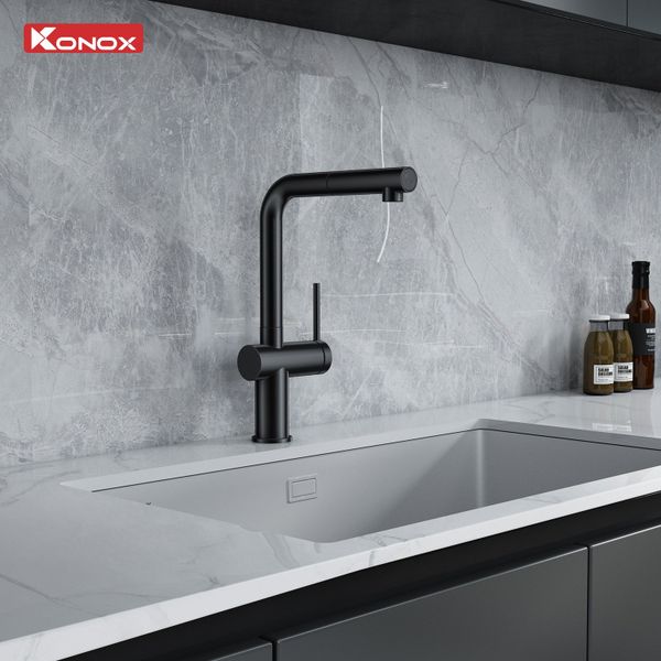 Vòi rửa bát dây rút Konox Stream Smart Gun Metal