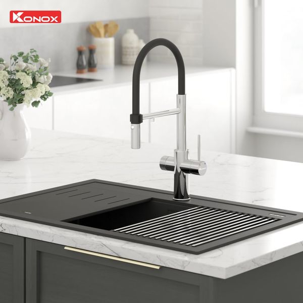 Vòi rửa bát thân mềm 3 đường nước Konox Combi Chrome