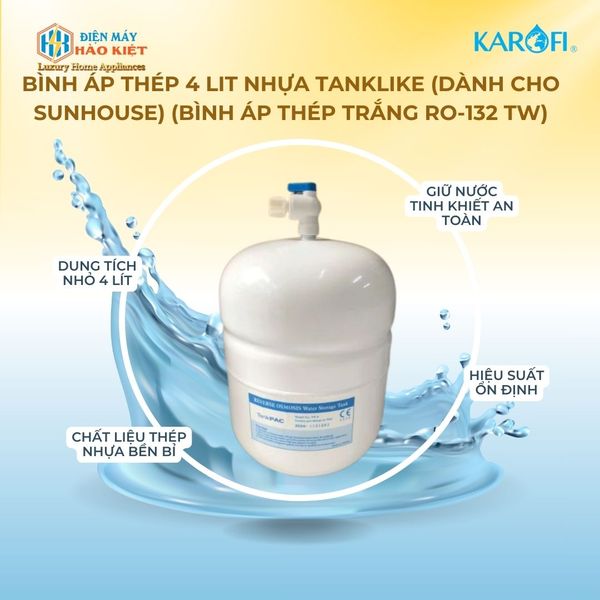 Bình áp thép 4 lit nhựa Tanklike (dành cho sunhouse) (Bình áp thép trắng RO-132 TW)