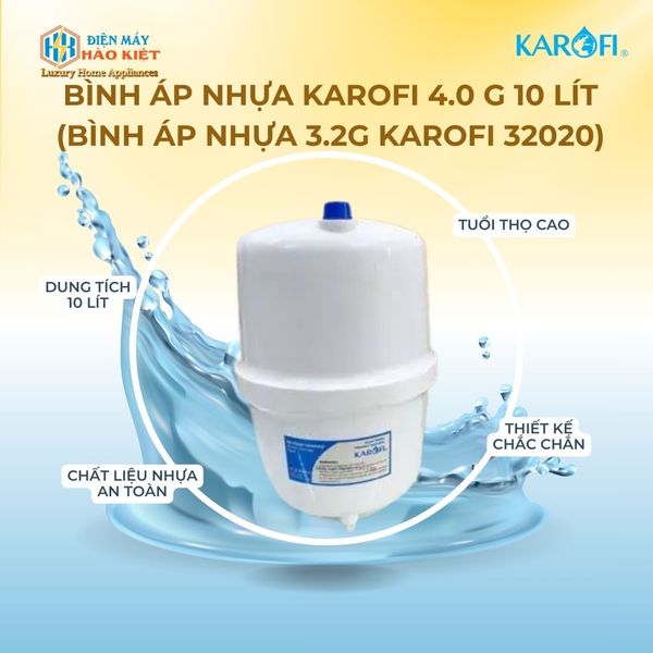 Bình áp nhựa Karofi 4.0 G 10 lít (Bình áp nhựa 3.2G Karofi 32020)