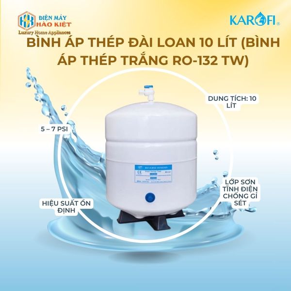 Bình áp thép Đài Loan 10 lít (Bình áp thép trắng RO-132 TW)