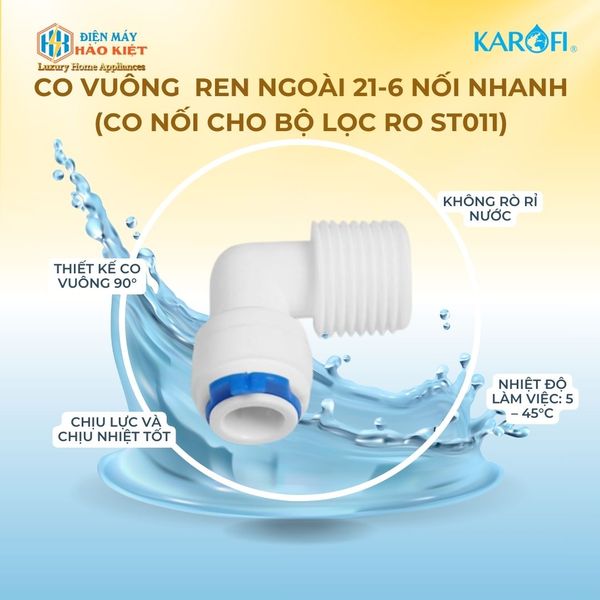Co vuông  ren ngoài 21-6 nối nhanh (Co nối cho bộ lọc RO ST011)