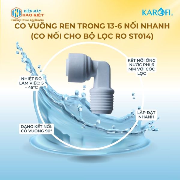 Co vuông ren trong 13-6 nối nhanh (Co nối cho bộ lọc RO ST014)