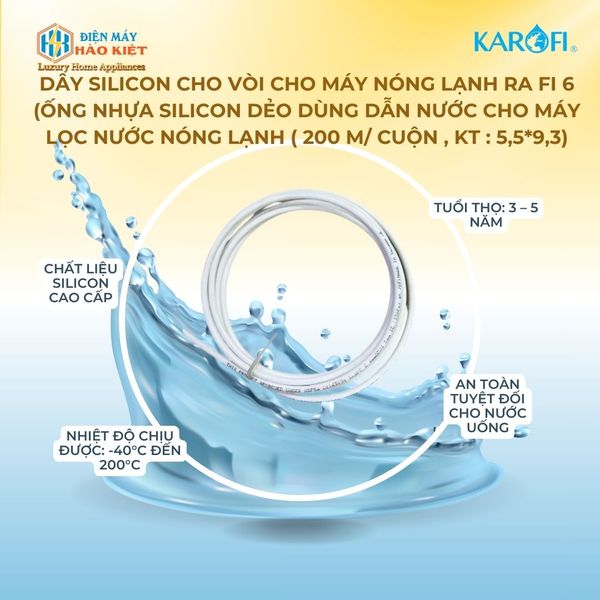 Dây silicon cho vòi cho máy nóng lạnh ra fi 6 (Ống nhựa Silicon dẻo dùng dẫn nước cho máy lọc nước nóng lạnh ( 200 m/ cuộn , KT : 5,5*9,3)