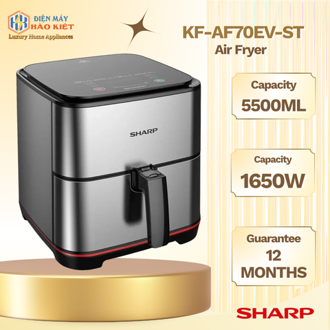 KF-AF70EV-ST - Nồi Chiên Không Dầu Sharp 7 Lít - Bạc