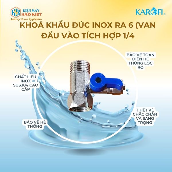 Khoá khẩu đúc inox ra 6 (Van đầu vào tích hợp 1/4