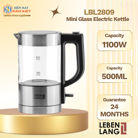 LBL2809 -  Ấm Siêu Tốc Mini Thủy Tinh Lebenlang LBL2809 500Ml
