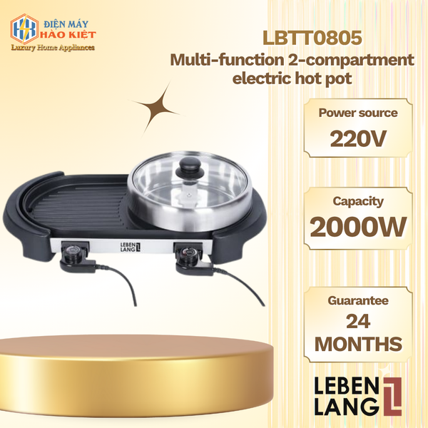 LBTT0805 - Nồi Lẩu Điện 2 Ngăn Đa Năng Lebenlang 2000W