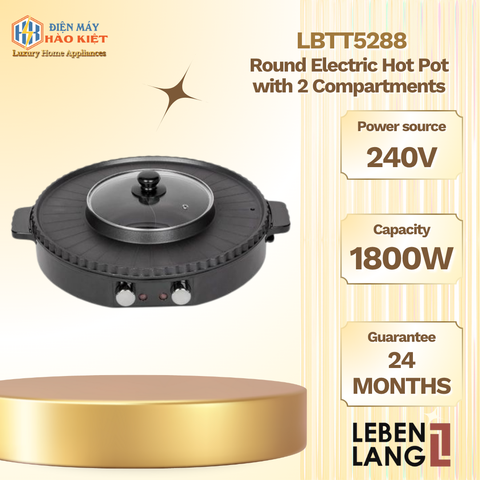 LBTT5288 - Nồi Lẩu Nướng Điện Tròn 2 Ngăn Lebenlang 1800W