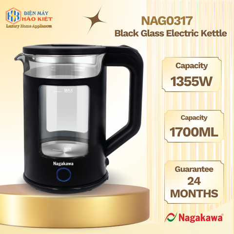 NAG0317 - Ấm Siêu Tốc Thủy Tinh Đen