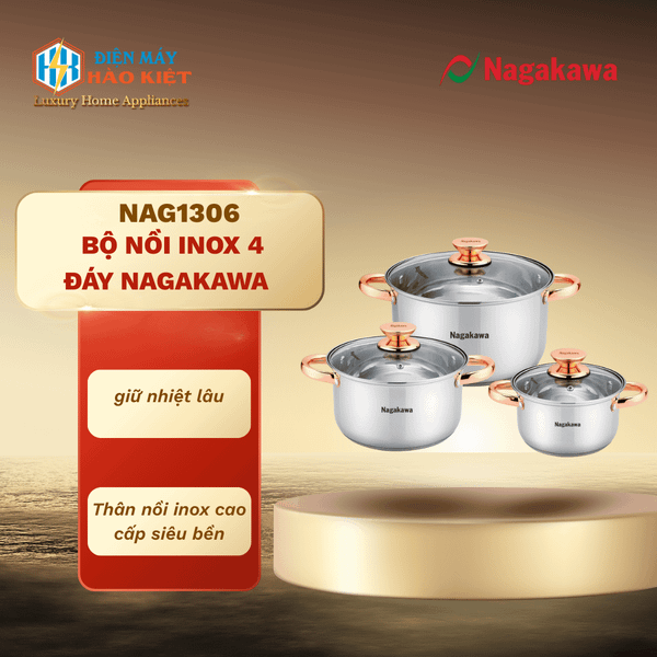 NAG1306 - Bộ Nồi Inox 4 Đáy Nagakawa NAG1306