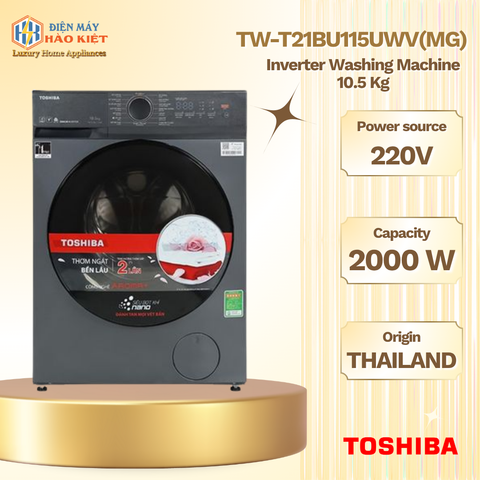 TW-T21BU115UWV(MG) - Máy giặt Toshiba Inverter 10.5kg