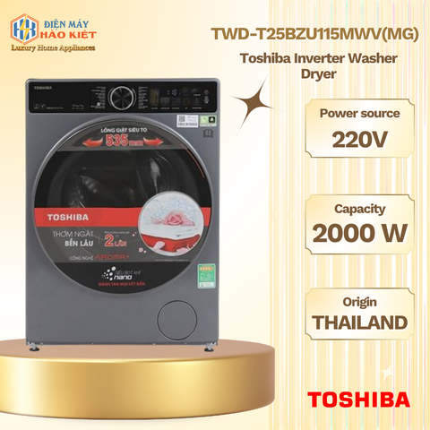 TWD-T25BZU115MWV(MG) - Máy giặt sấy Toshiba Inverter 10.5/7kg