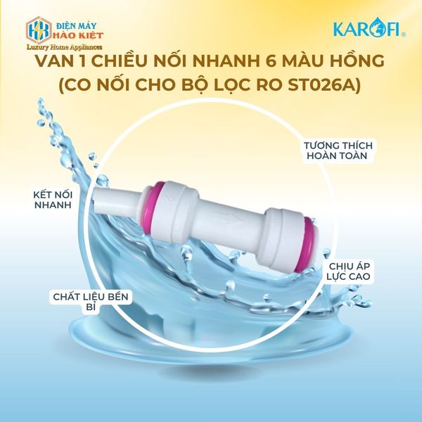 Van 1 chiều nối nhanh 6 màu hồng (Co nối cho bộ lọc RO ST026A)