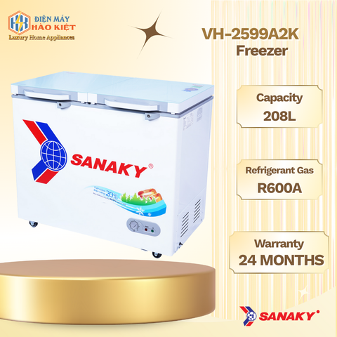 VH-2599A2K TỦ ĐÔNG SANAKY 208 LÍT ĐỒNG (R600A) (KÍNH CƯỜNG LỰC)