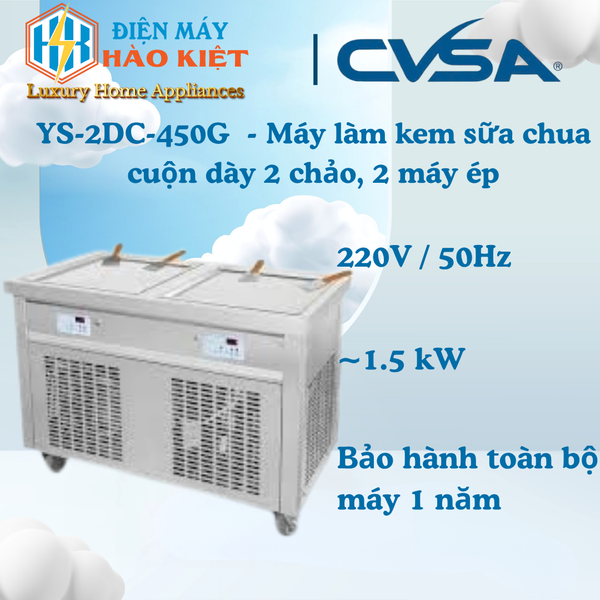 YS-2DC-450G - Máy làm kem sữa chua cuộn dày 2 chảo, 2 máy ép