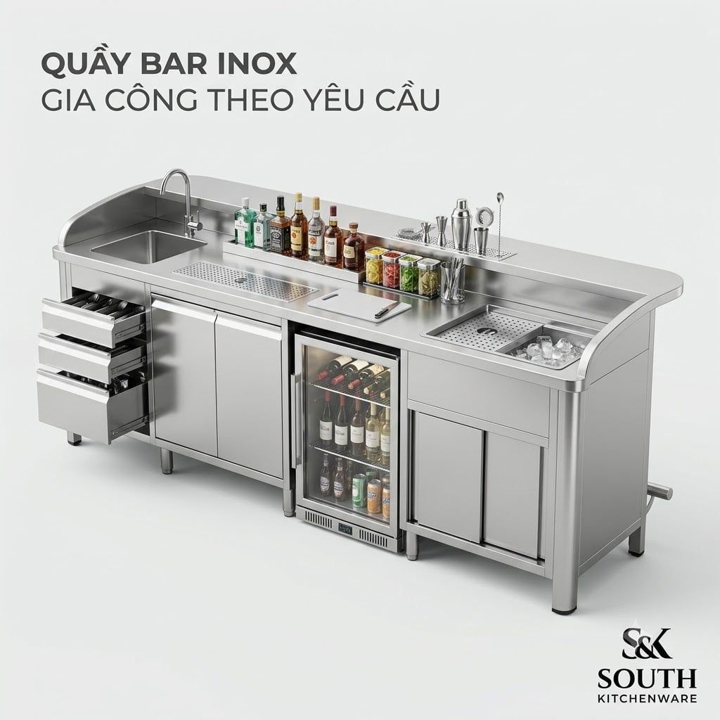  Quầy bar inox gia công theo yêu cầu cho khách sạn, nhà hàng, bar và lounge 
