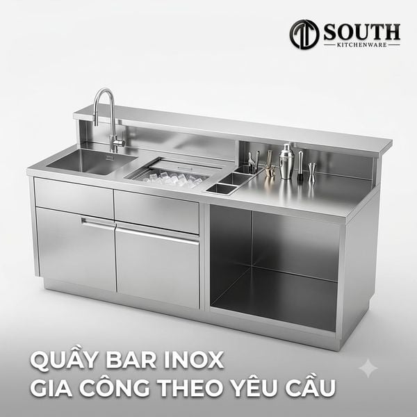 Quầy bar inox gia công theo yêu cầu cho khách sạn nhà hàng bar lounge