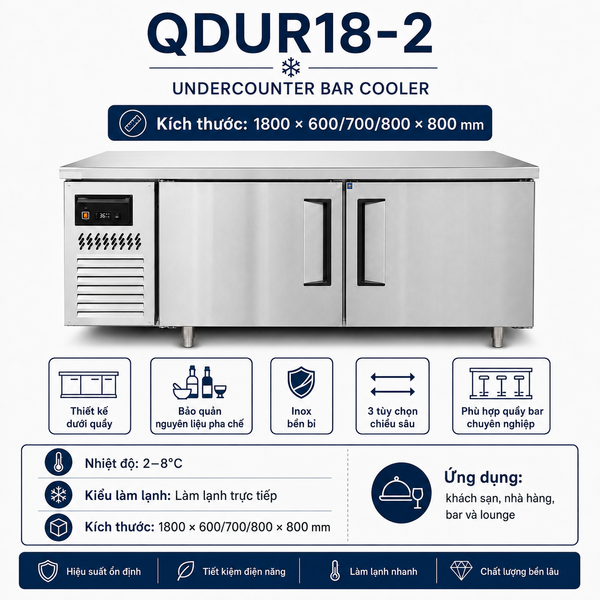 Tủ mát dưới quầy bar 1,8 m QDUR18-2 South Kitchenware