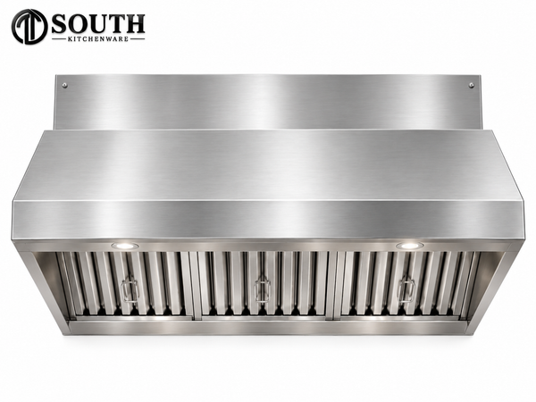 Chụp studio máy hút mùi công nghiệp inox South Kitchenware cho bếp nhà hàng, thiết kế inox 304