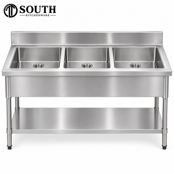 Chậu rửa inox 3 hộc South Kitchenware góc chéo