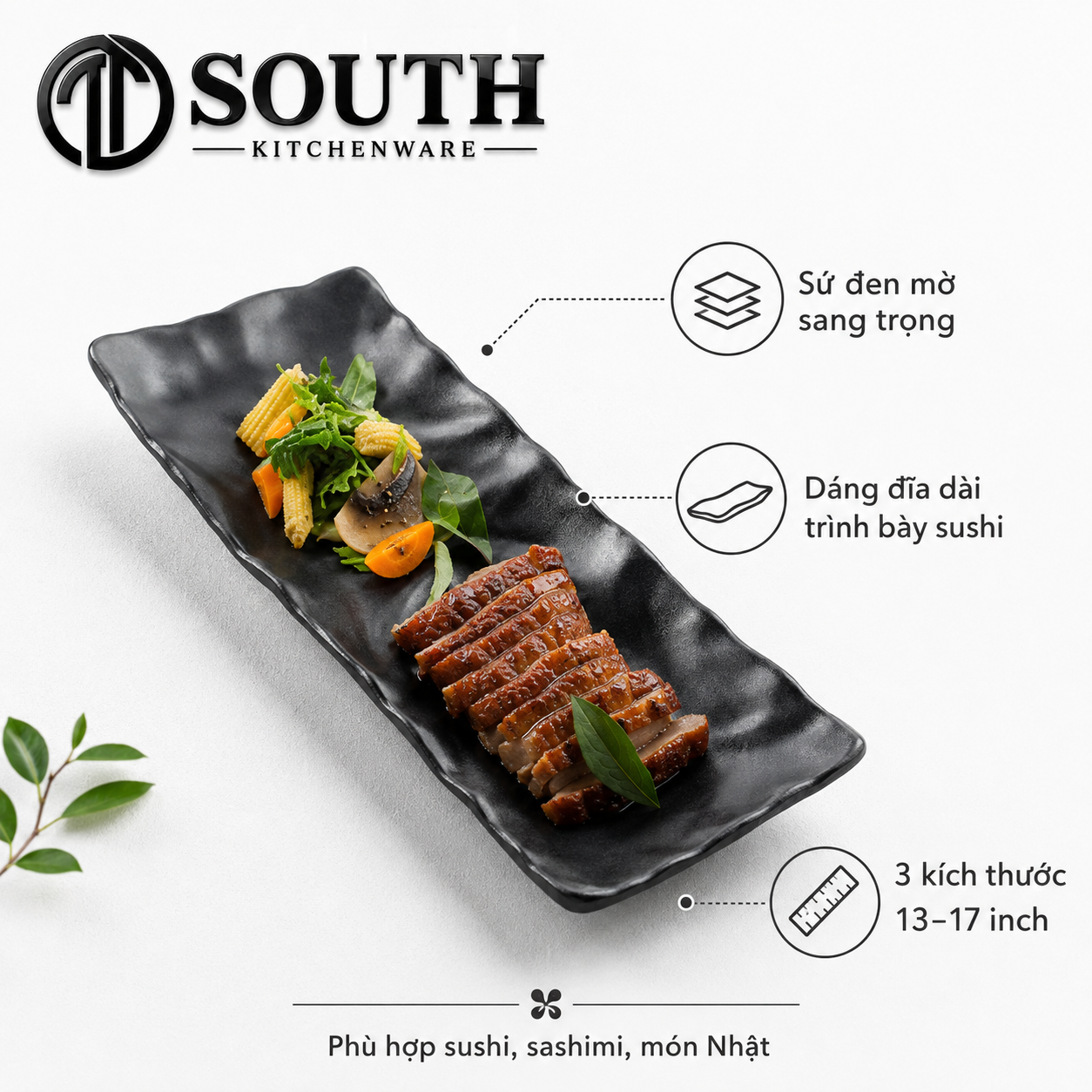  Đĩa sushi sứ đen mờ 33–43.5cm 