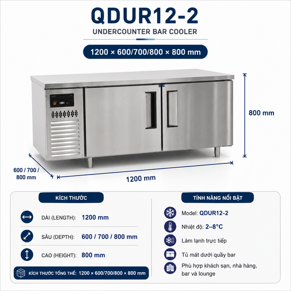 Tủ mát dưới quầy bar 1,2 m QDUR12-2 South Kitchenware