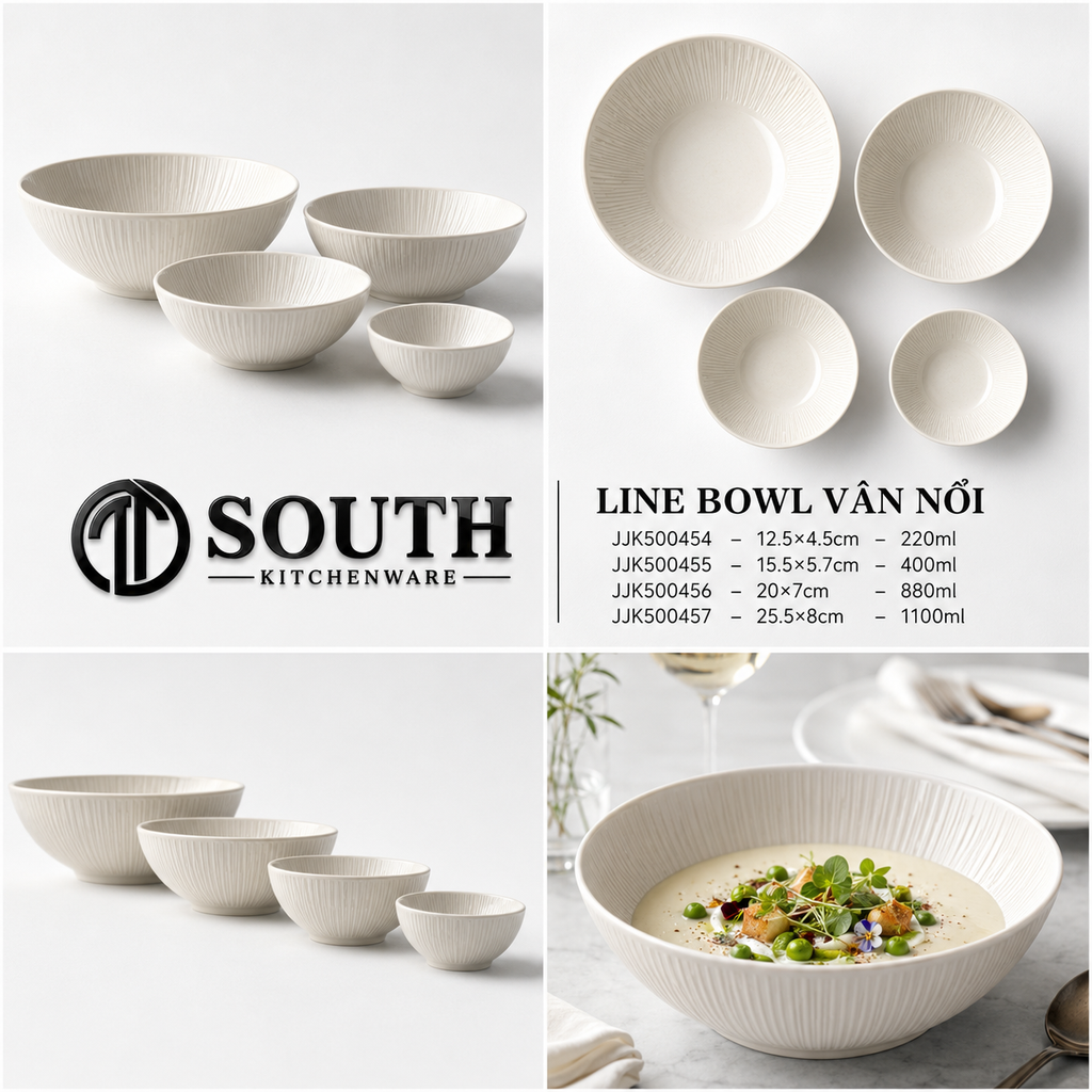  Tô Line Bowl vân nổi 12.5–25.5cm Fine Dining 