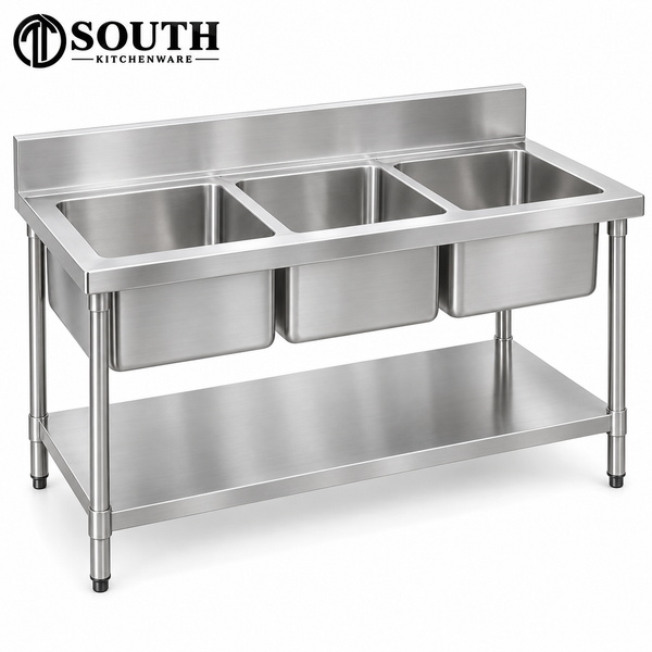 Chậu rửa inox 3 hộc South Kitchenware góc chéo