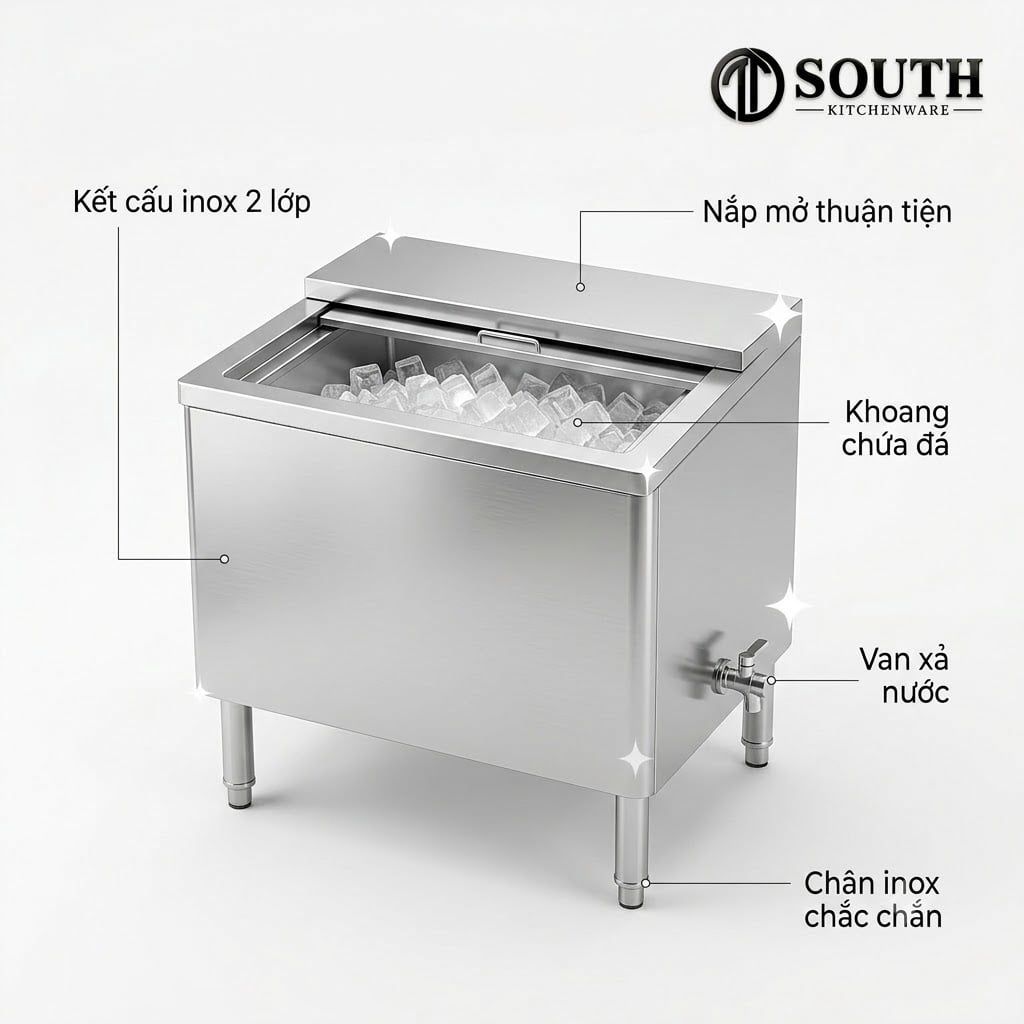  Tủ đá inox 2 lớp cho quầy bar khách sạn, nhà hàng, bar và lounge 